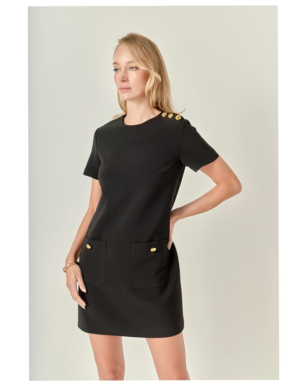 Women's Gold Button Detailed Mini Dress