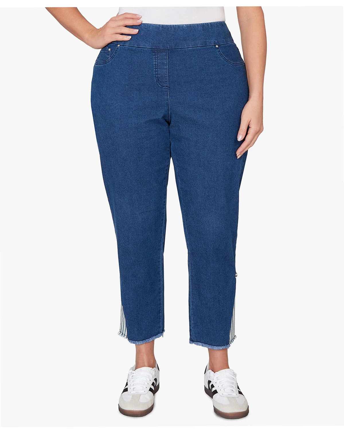 Plus Size Nautical Stripe Inset Slim Fit Jean