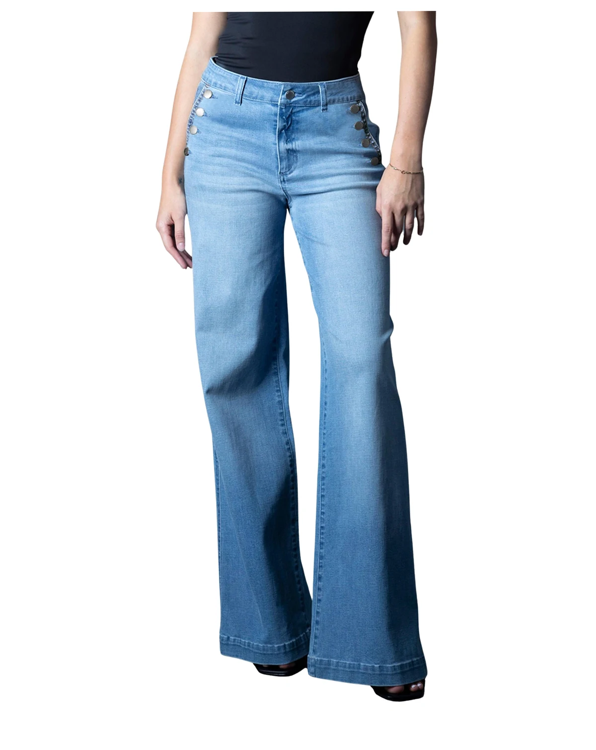 Women's Mid-Rise Wide-Leg Sailor-Button Jeans