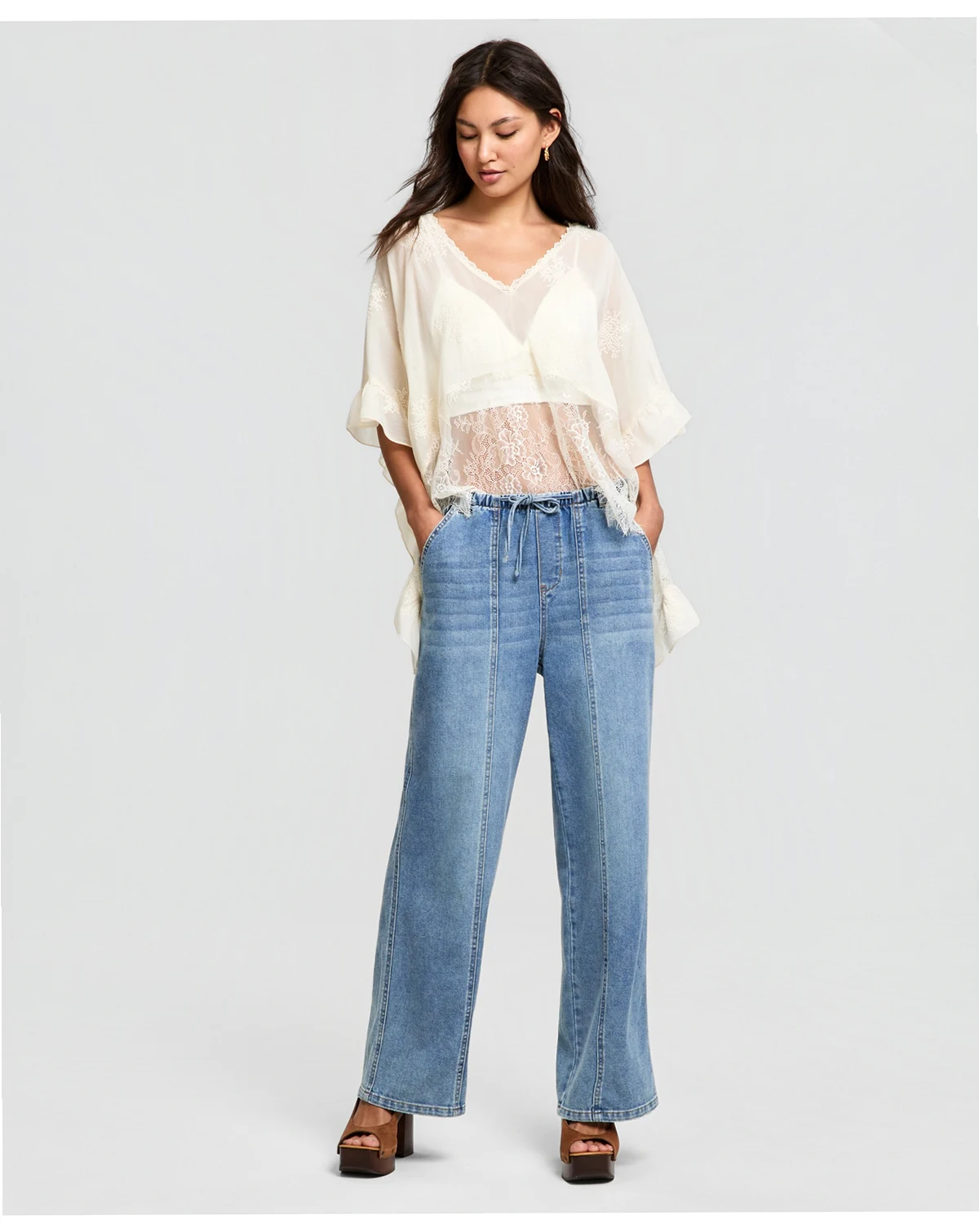 Petite Seamed Slouchy Tie-Waist Jeans, Macy's Exclusive