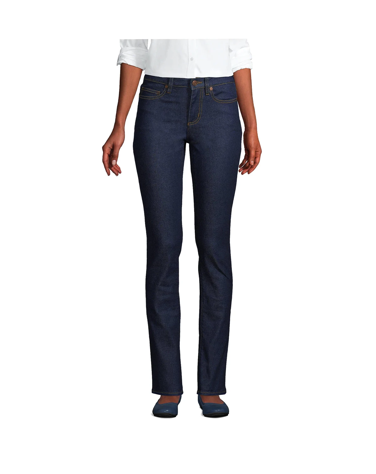Petite Recover Mid Rise Straight Leg Blue Jeans