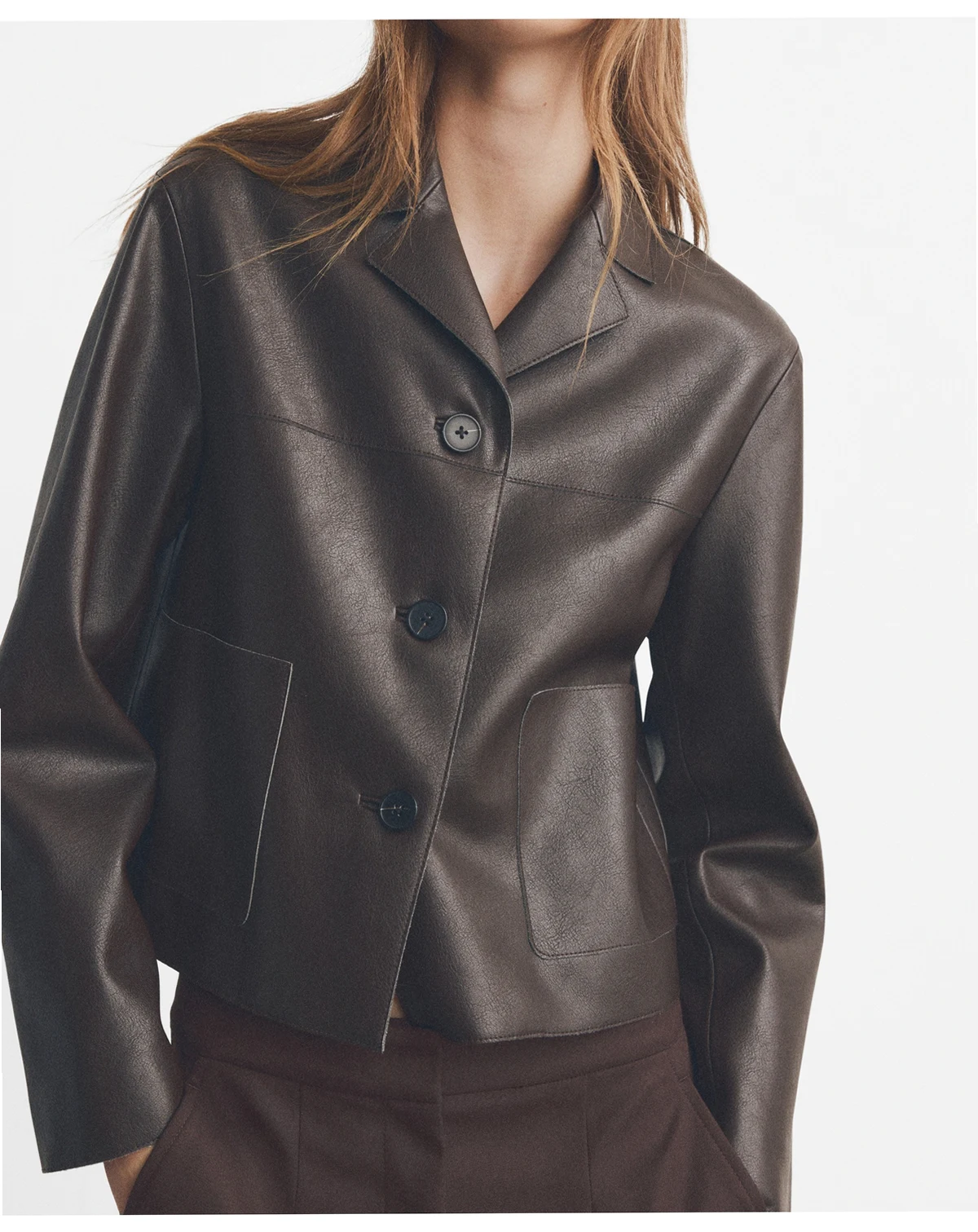 Women's Pockets Faux-Leather Jacket