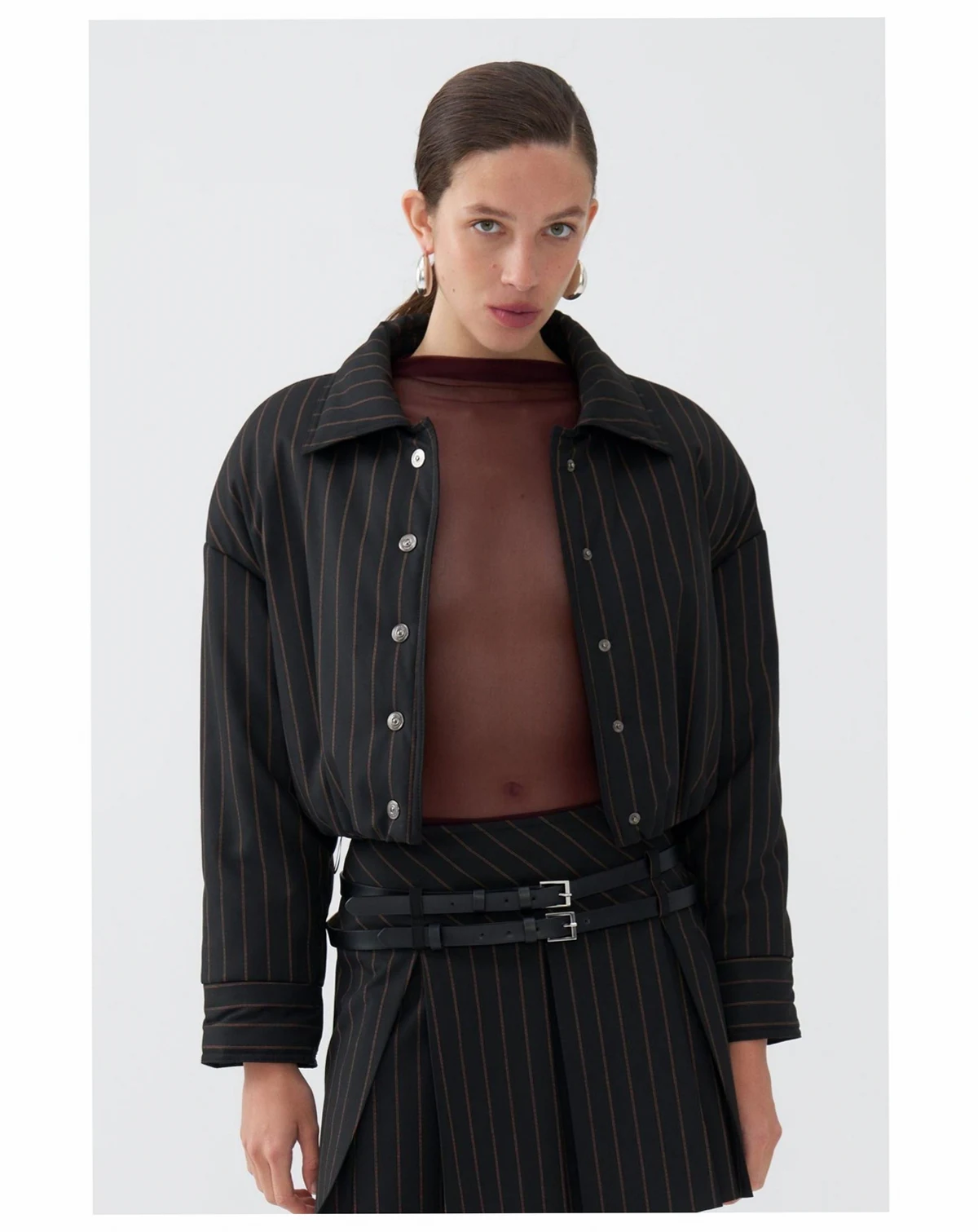 Women's Striped Padded Shoulder Jacket