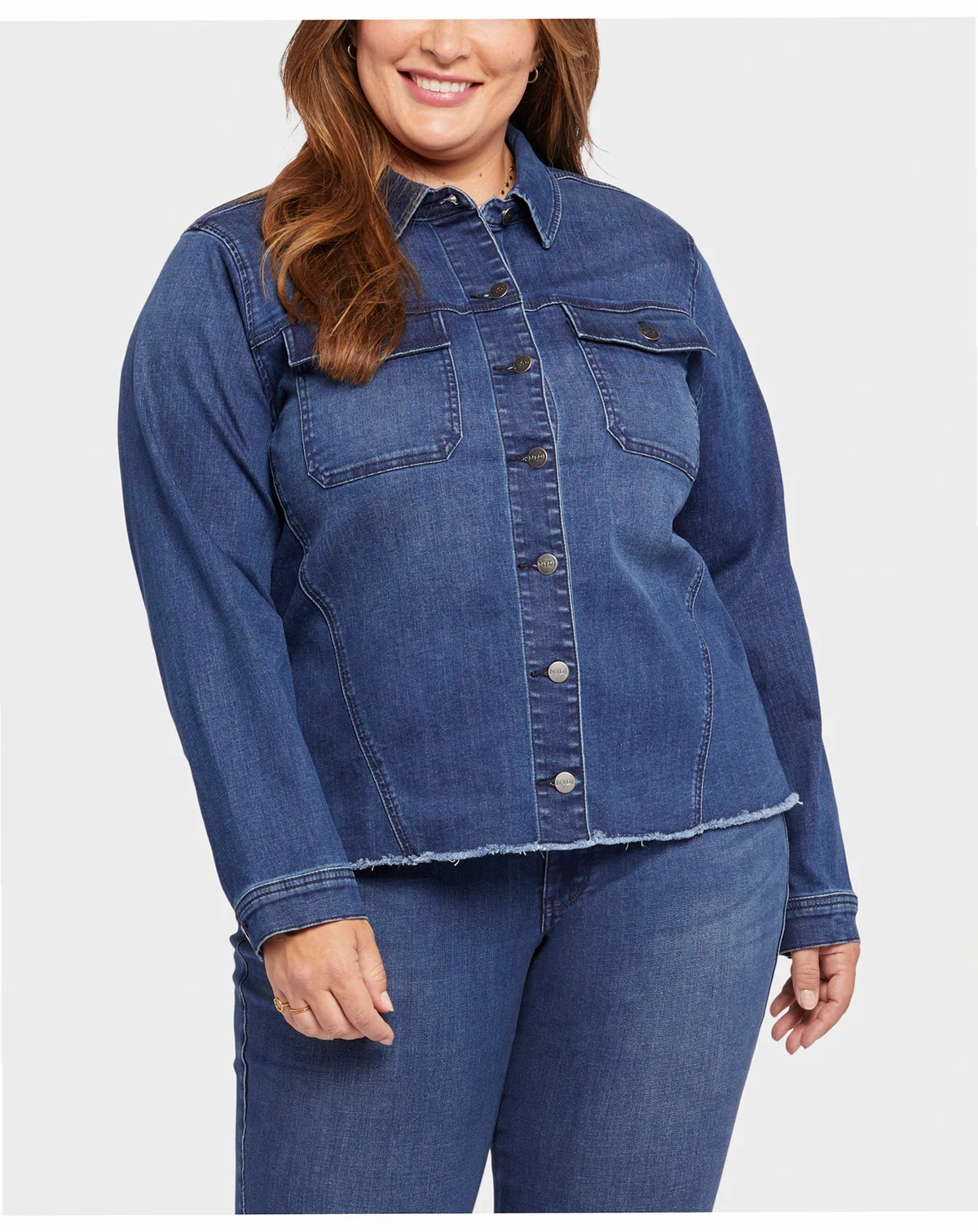 Plus Size Frayed Hem Denim Jacket