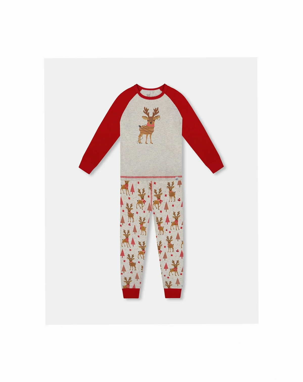 Girl Cotton Two-Piece Pajamas Beige Girly Reindeer Print - Toddler|Child