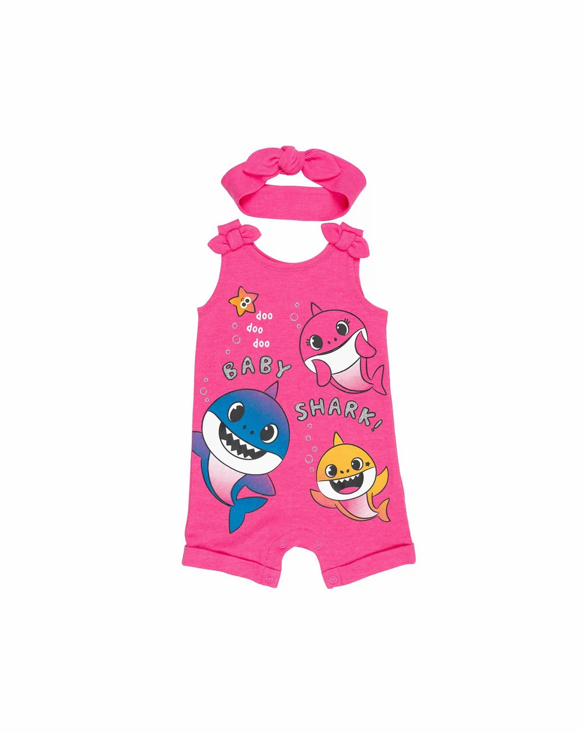 Toddler Girls Pinkfong Shark Snap Romper and Headband