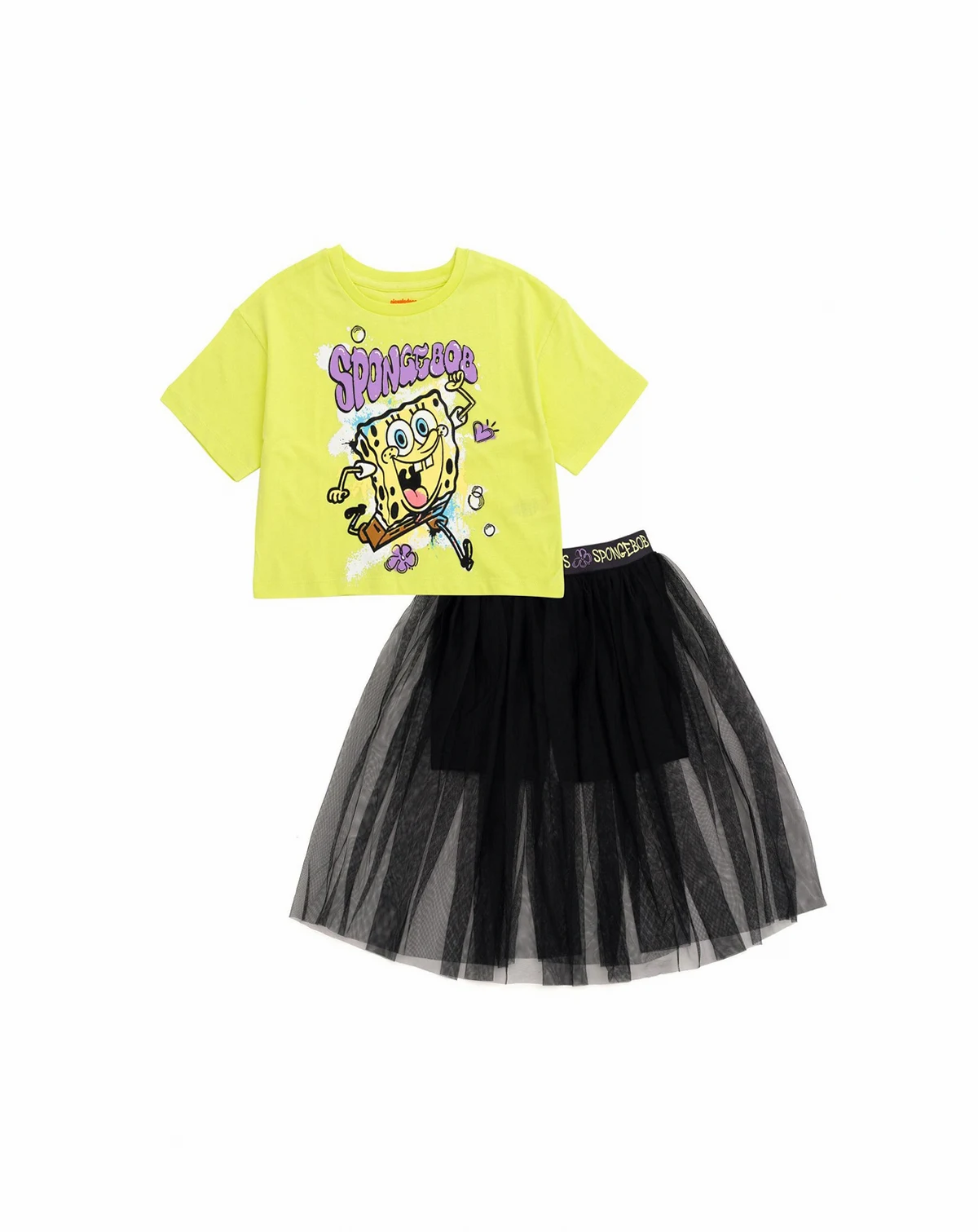 Toddler Girls Cropped Boxy Drop Shoulder T-Shirt and Mesh Tulle Skort