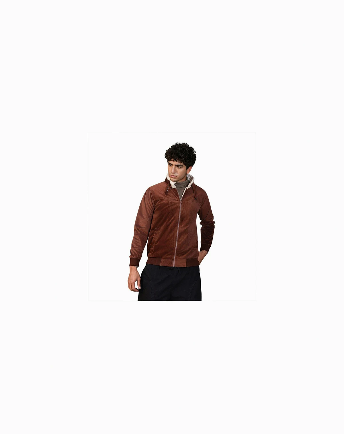 Men's Contrast Sherpa-Lined Suede Bomber Jacket