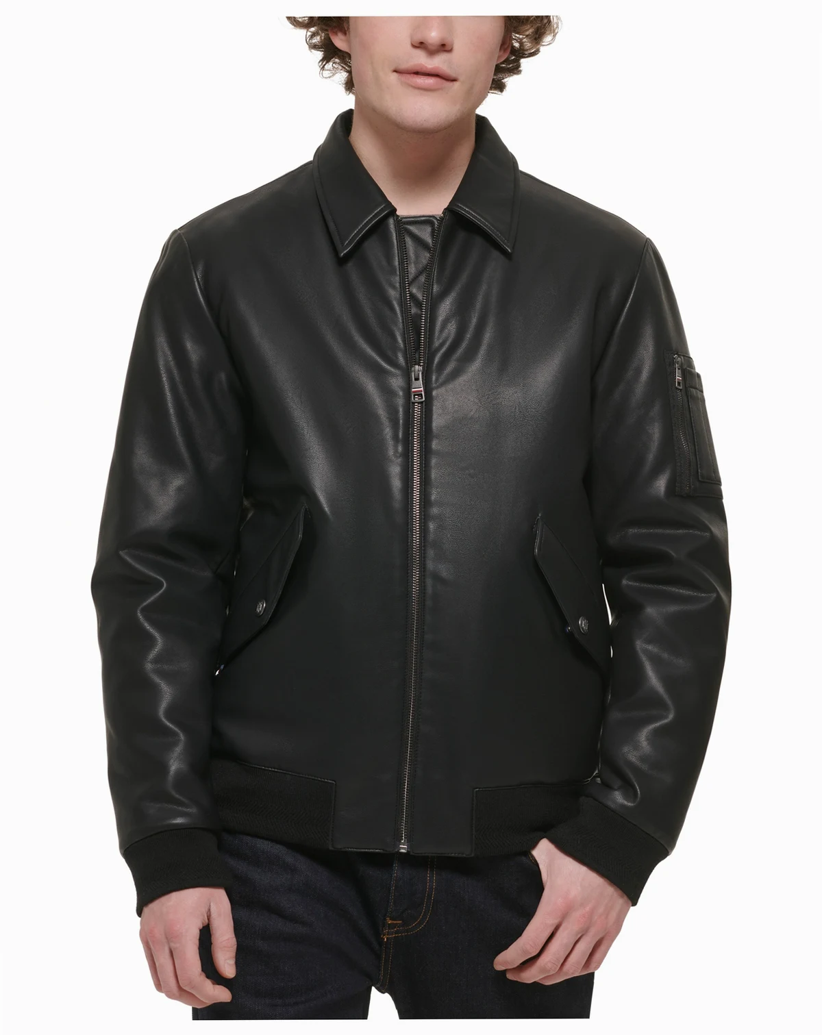 Men's Faux-Leather Bomber Jacket