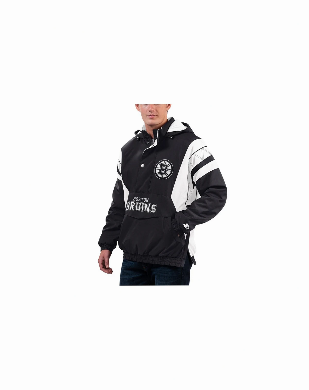Men's x NHL Black Ice Black, White Boston Bruins Home Team Half-Zip Pullover Hoodie Jacket