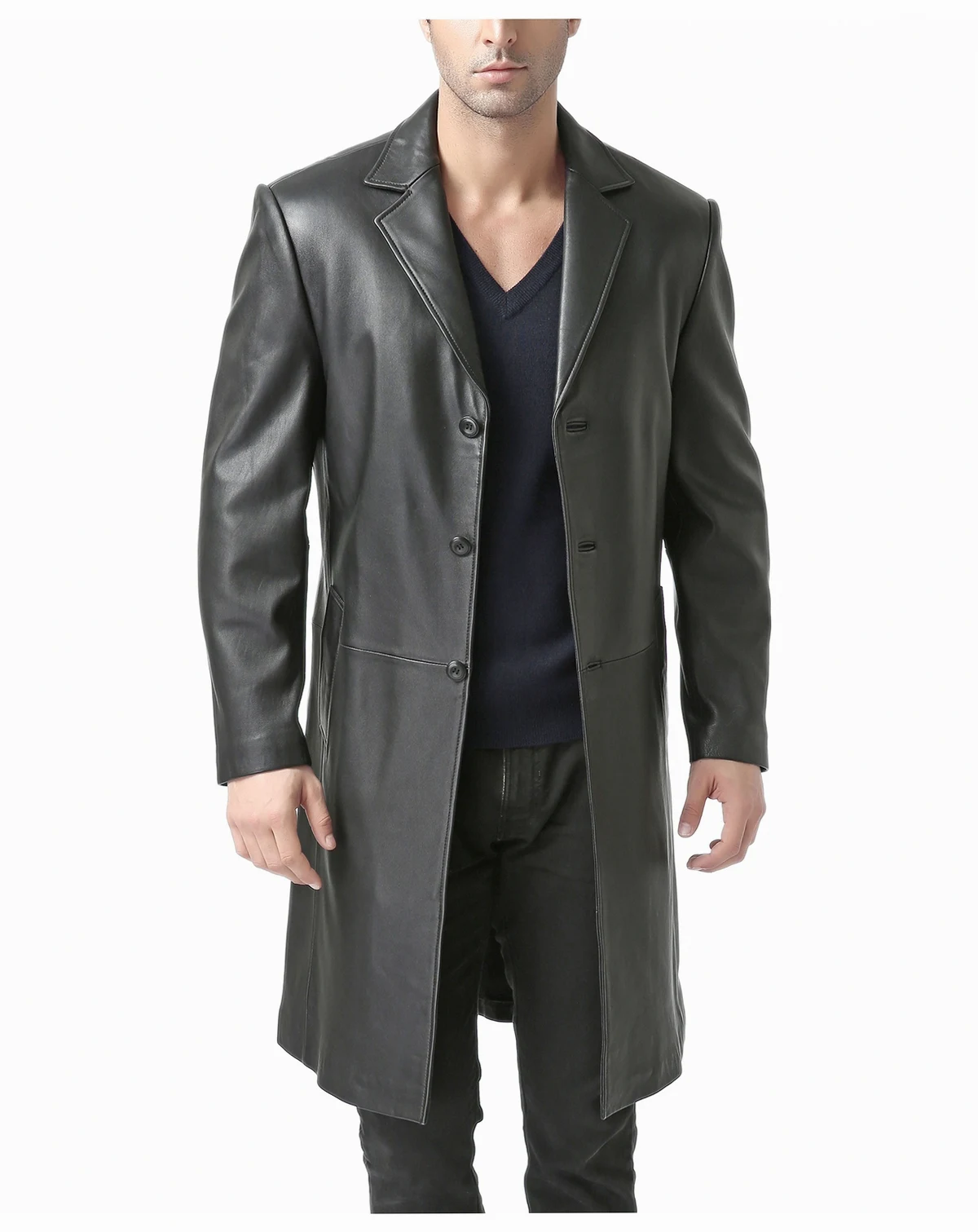 Big & Tall n Classic Leather Long Walking Coat