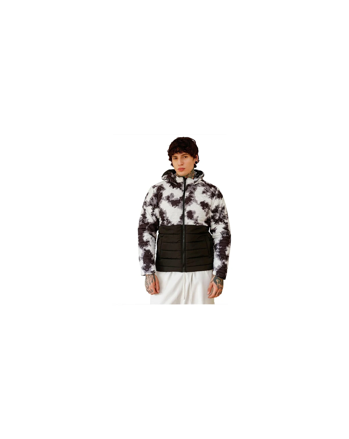Men's Obsidian Black & Chalk White Dye-Block Quilt Puffer Jacket