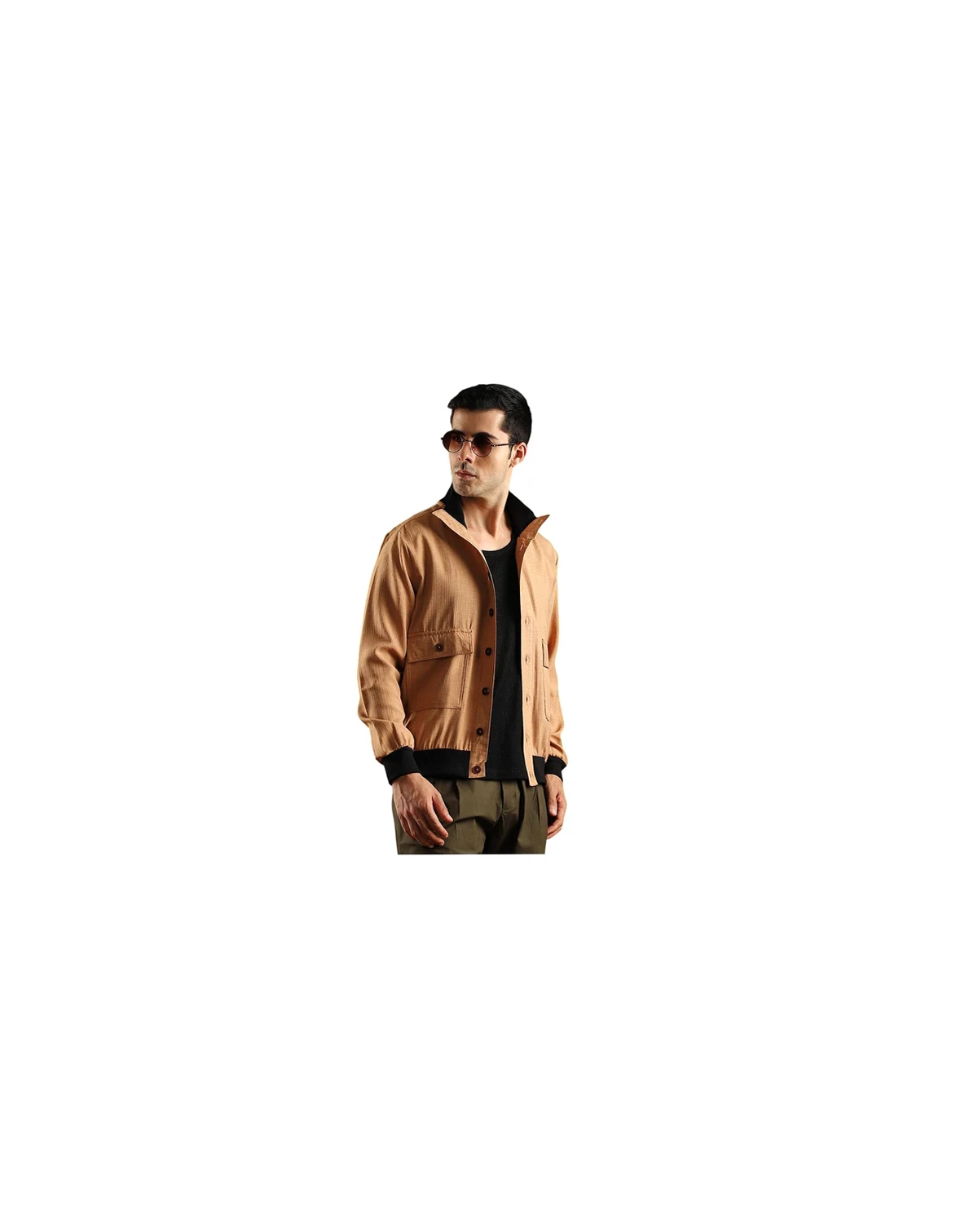 Men's Khaki Beige Tactile-Utility Bomber Jacket