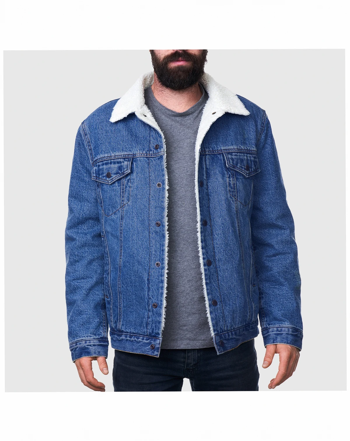 Men's Sherpa Lined Denim Jacket Classic Button Up Jean Trucker Coat
