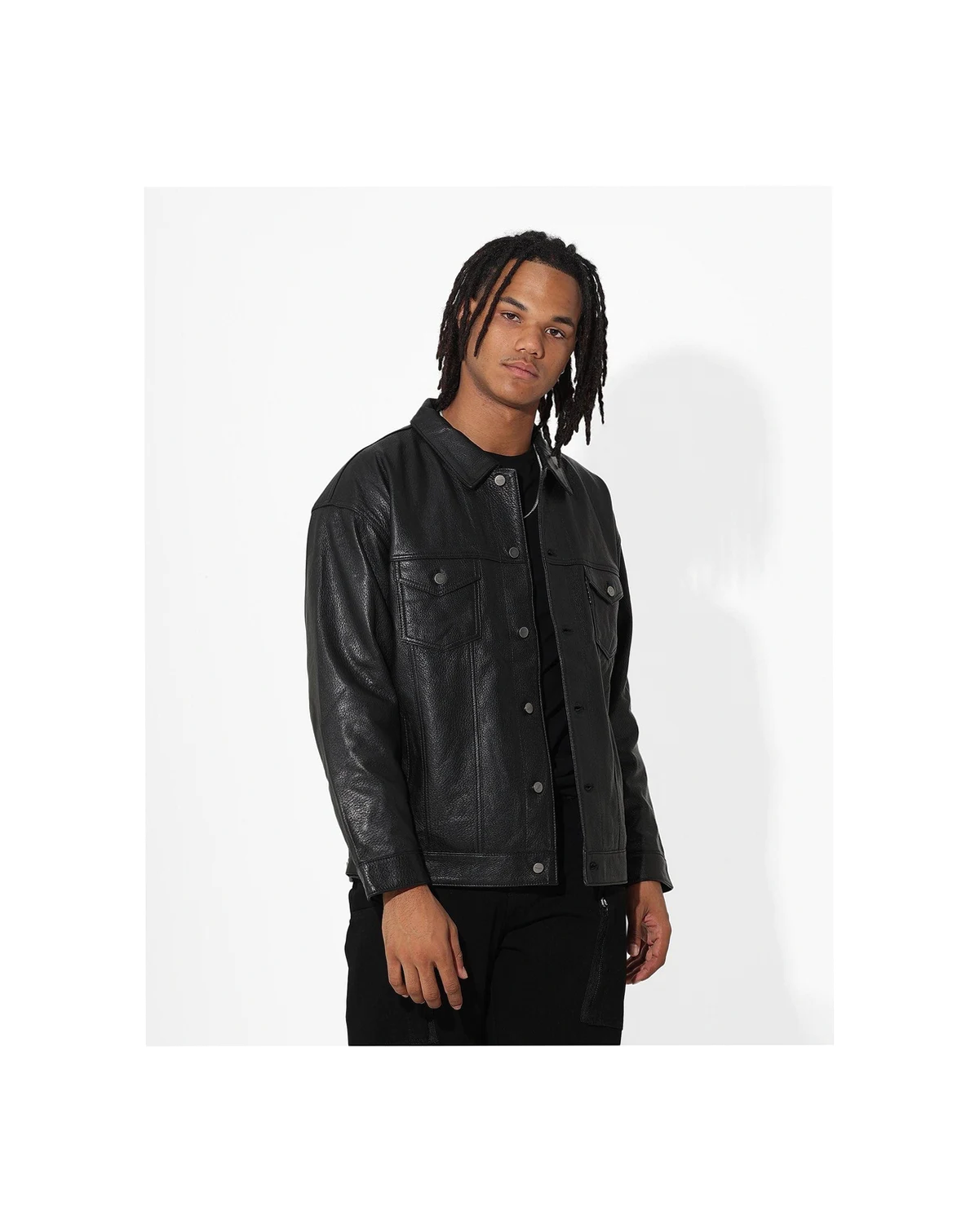 Men's Oversized Leather Trucker Jkt