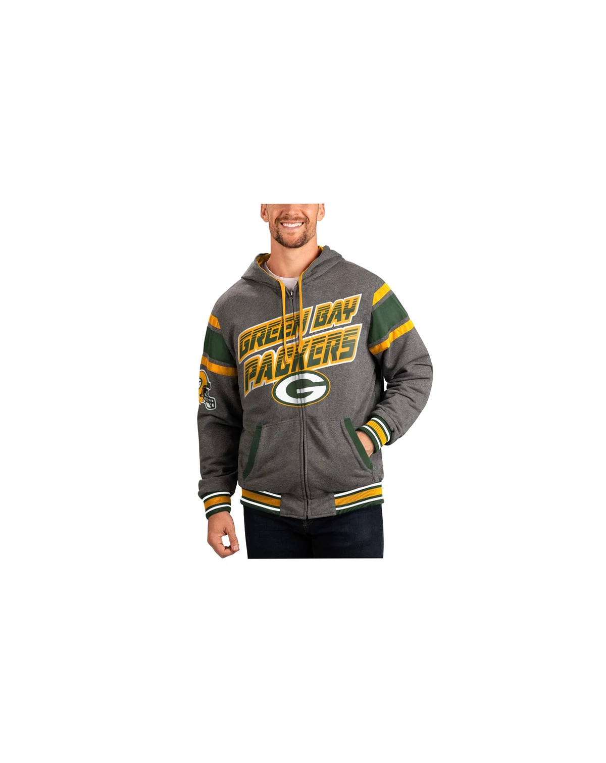 Men's Green, Gray Green Bay Packers Extreme Full Back Reversible Hoodie Full-Zip Jacket