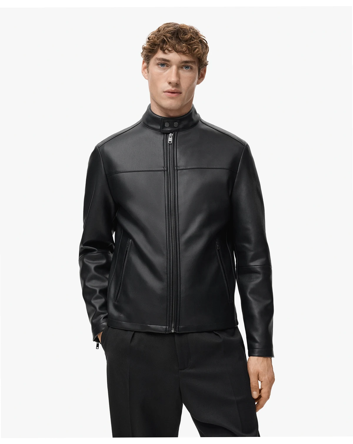 Men's Zip-Up Faux-Leather Jacket