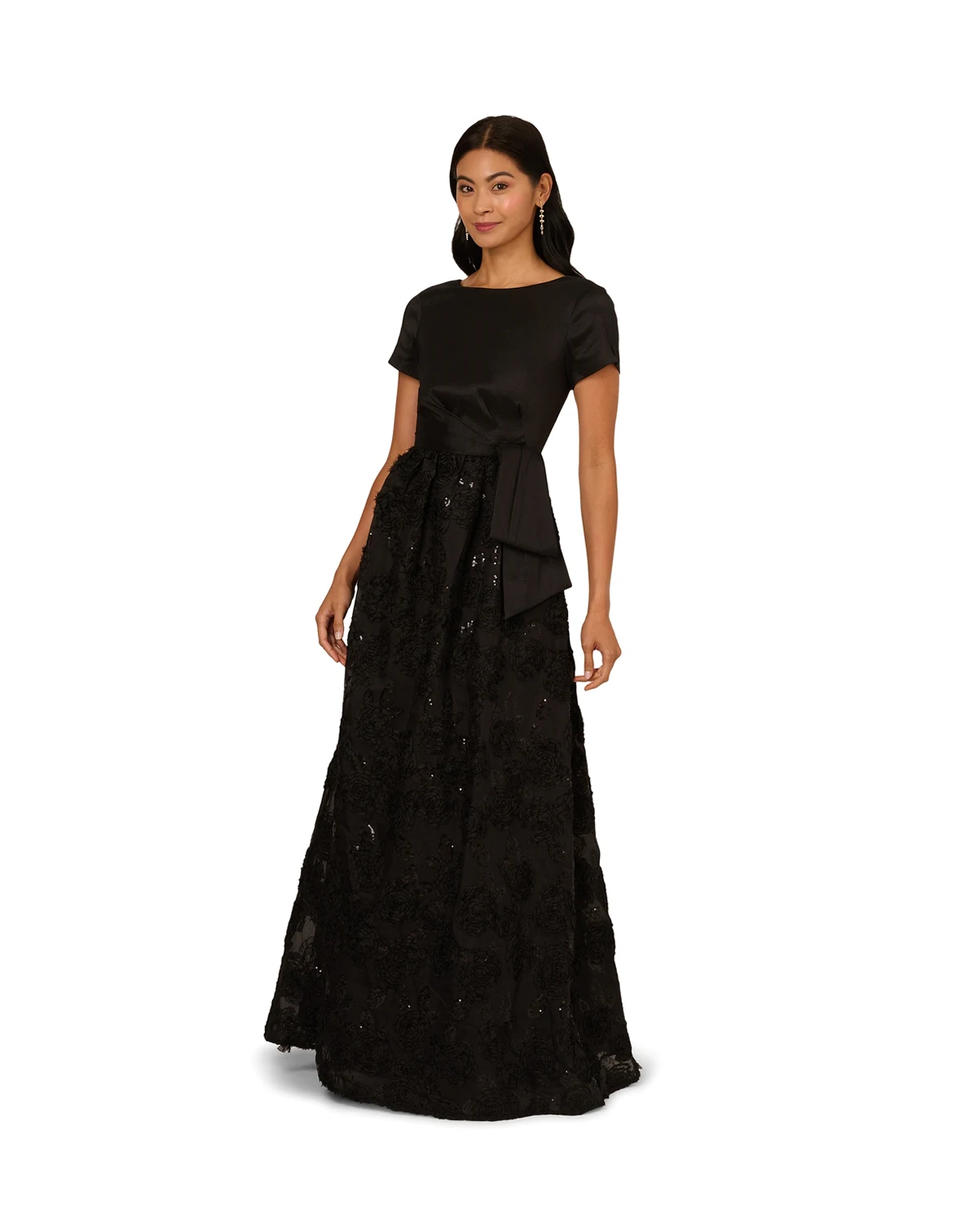 Women's Soutache Floral Combo Short-Sleeve Gown