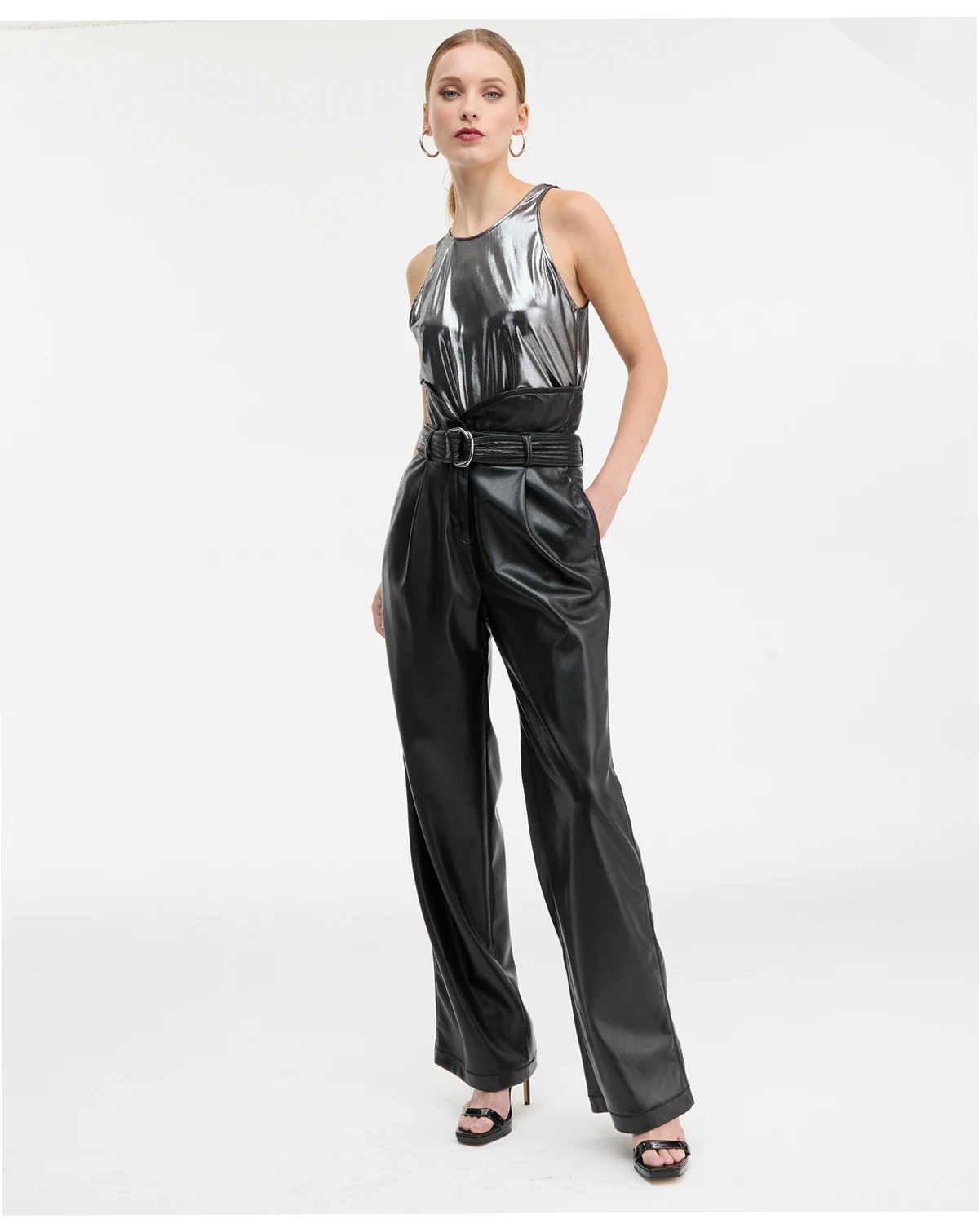 Women's Ultra High-Waist Belted Faux-Leather Pants