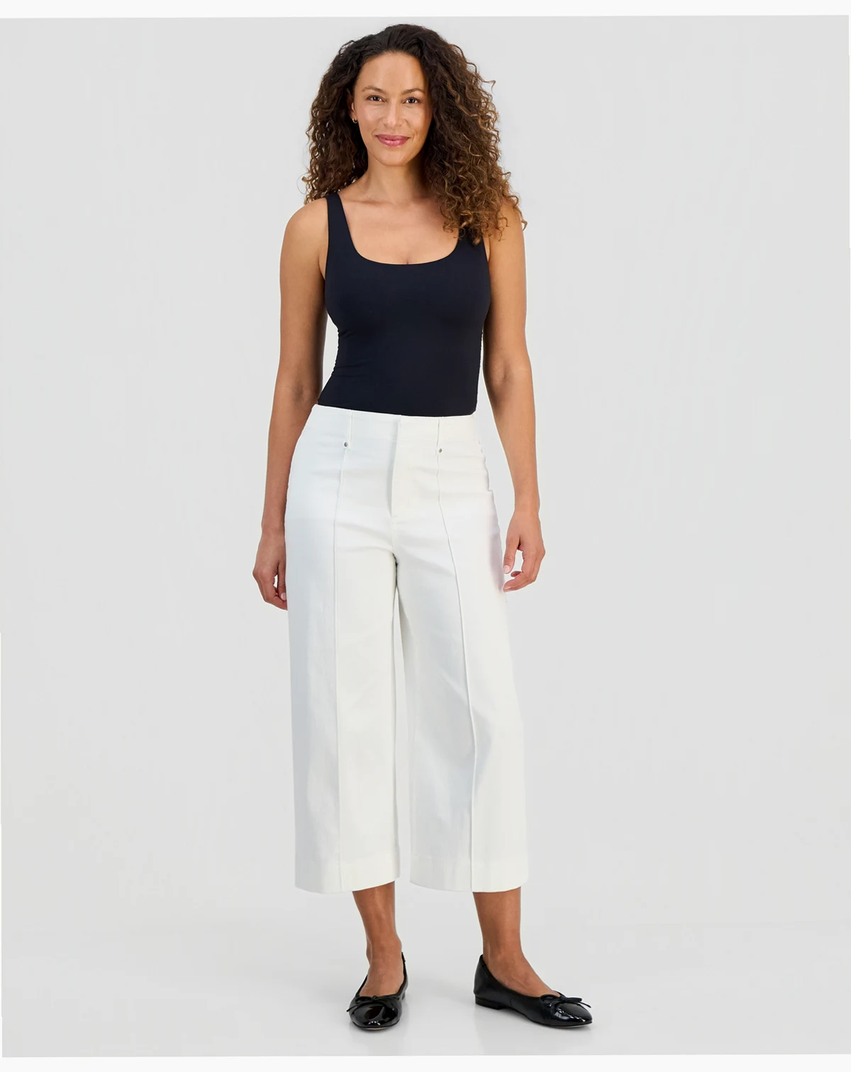 Petite High-Rise Cropped Wide-Leg Pintucked Pants