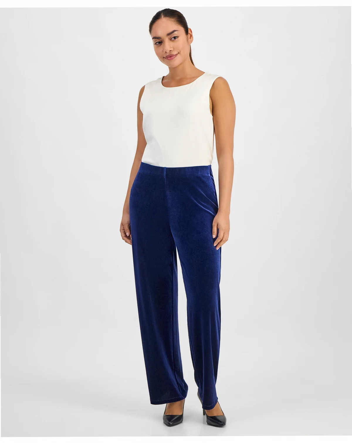 AK Anne Klein Petite Velour Mid Rise Wide-Leg Pants