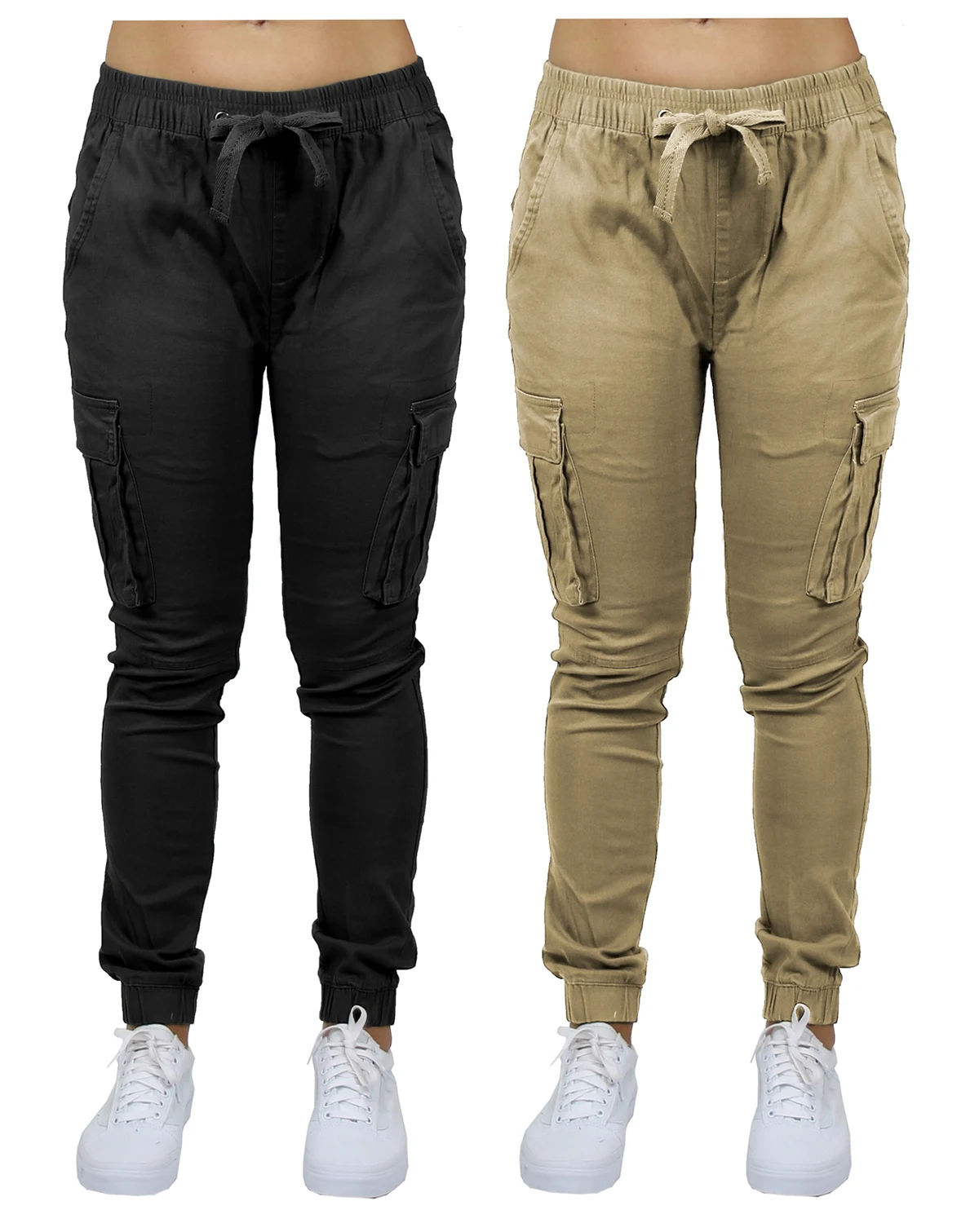Women's Loose Fit Cotton Stretch Twill Cargo Joggers Set, 2 Pack