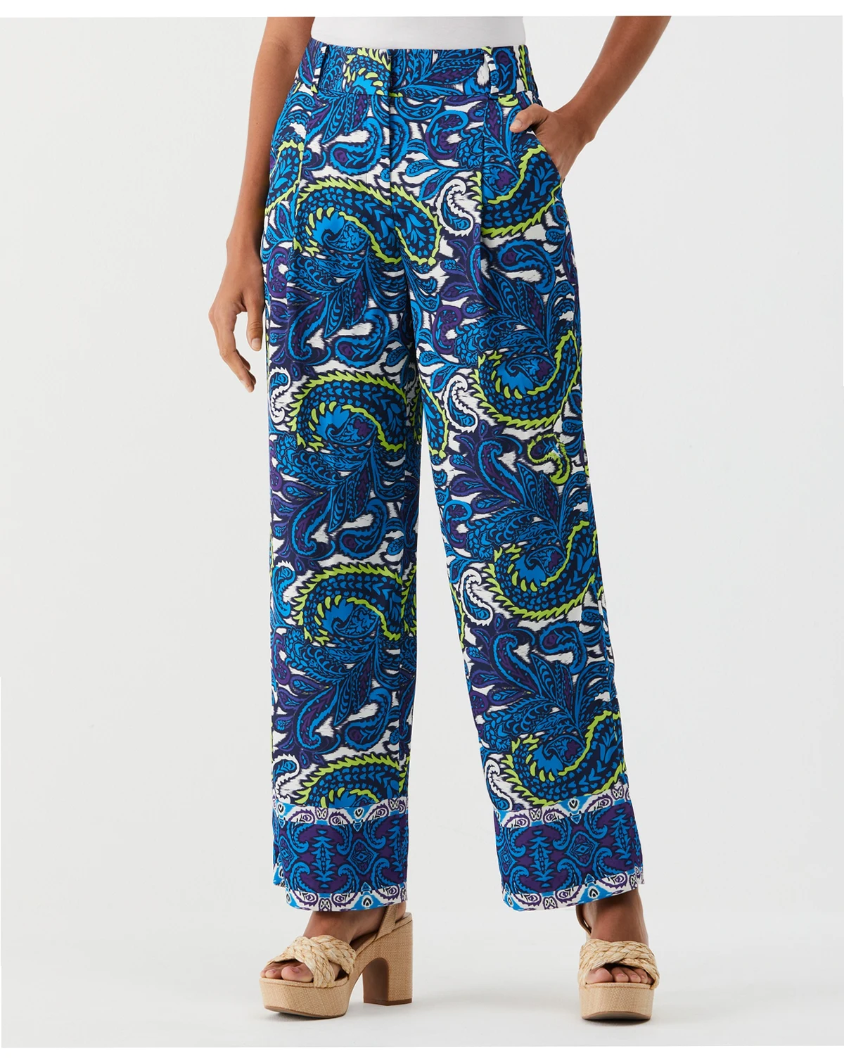 Petite Paisley Print High Rise Wide Leg Pants