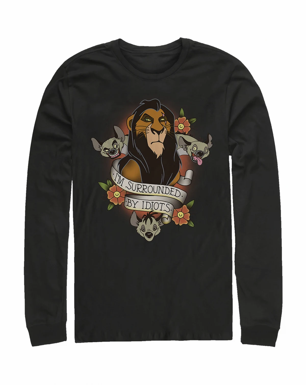 Disney Men's Lion King Scar Surrounded by Idiots Tattoo, Long Sleeve T-Shirt