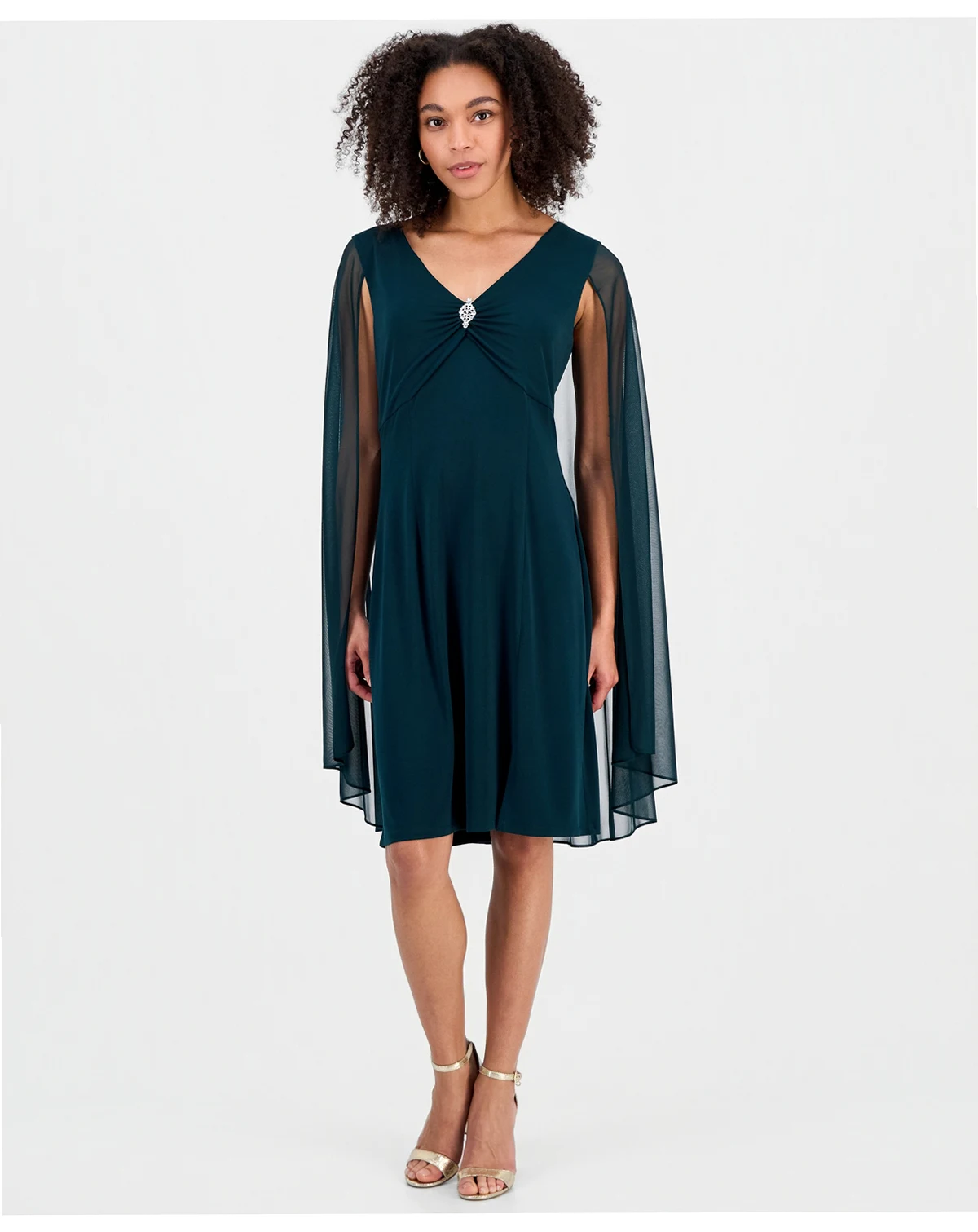 Women's Rhinestone-Trim Cape-Overlay Dress