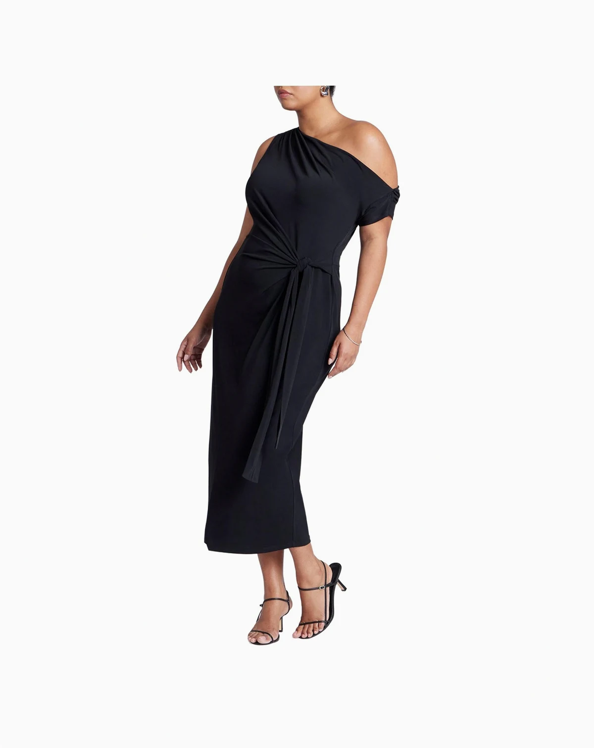Women's Plus Size Off The Shoulder Tie Front Midi Dress