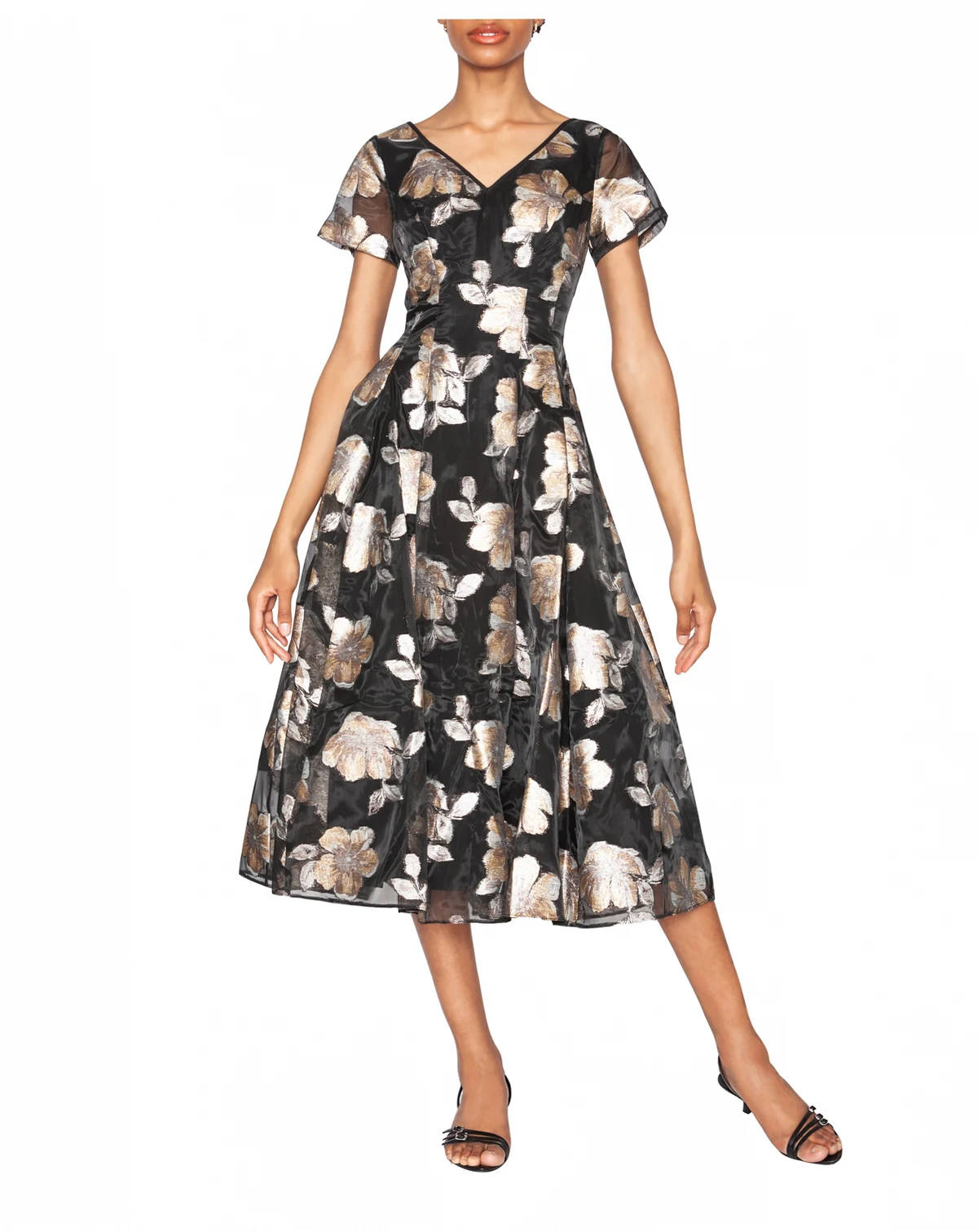 Women's V-Neck Organza Midi Dress