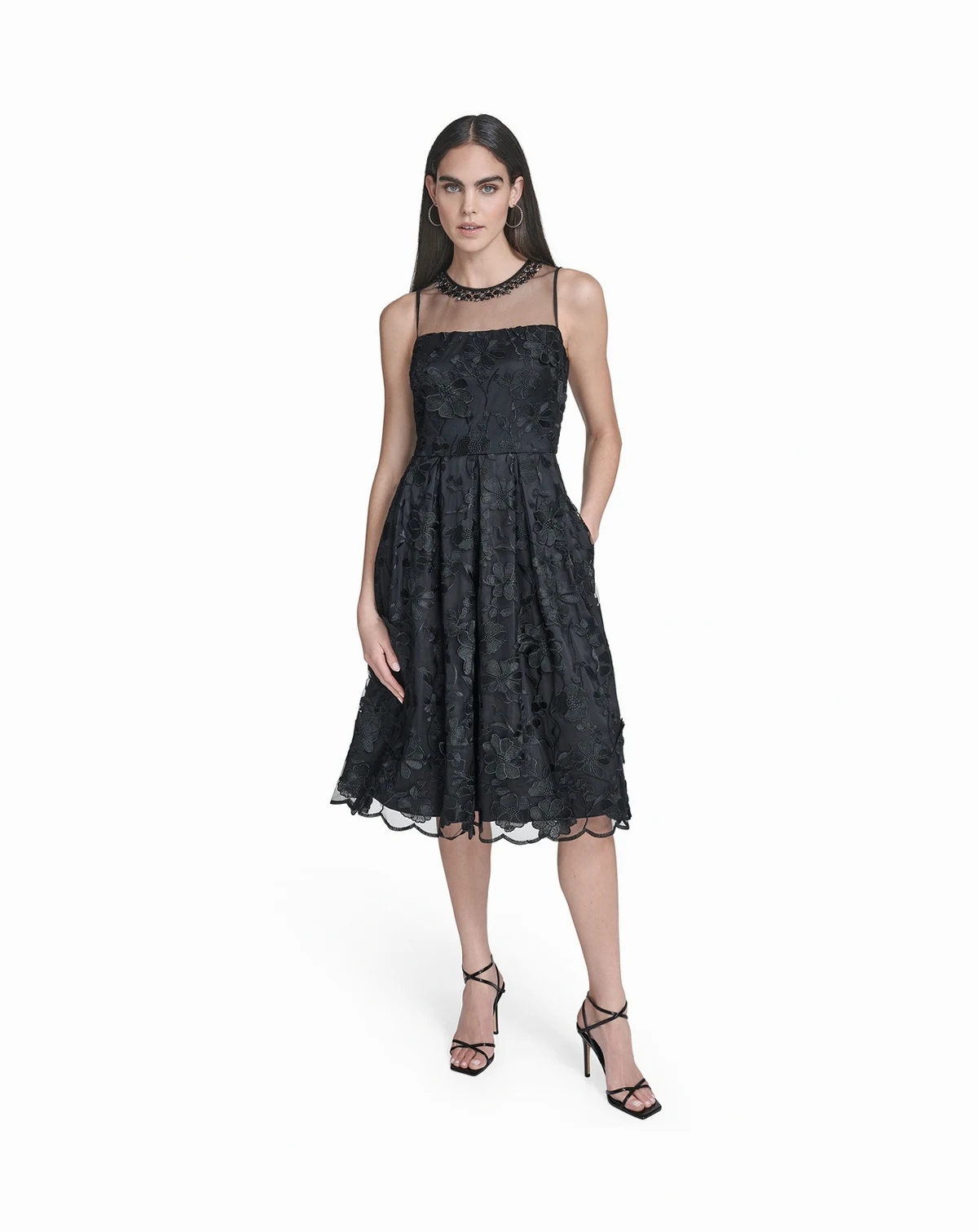 Women's Crew Neck Illusion Midi Dress