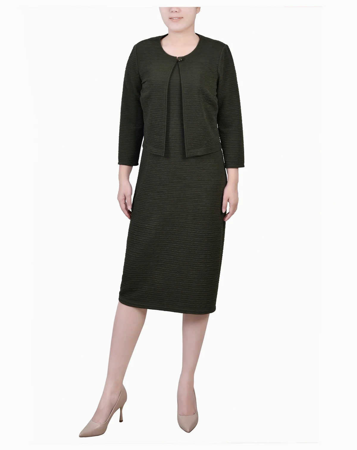 Women's Textured 3/4 Sleeve Two Piece Dress Set