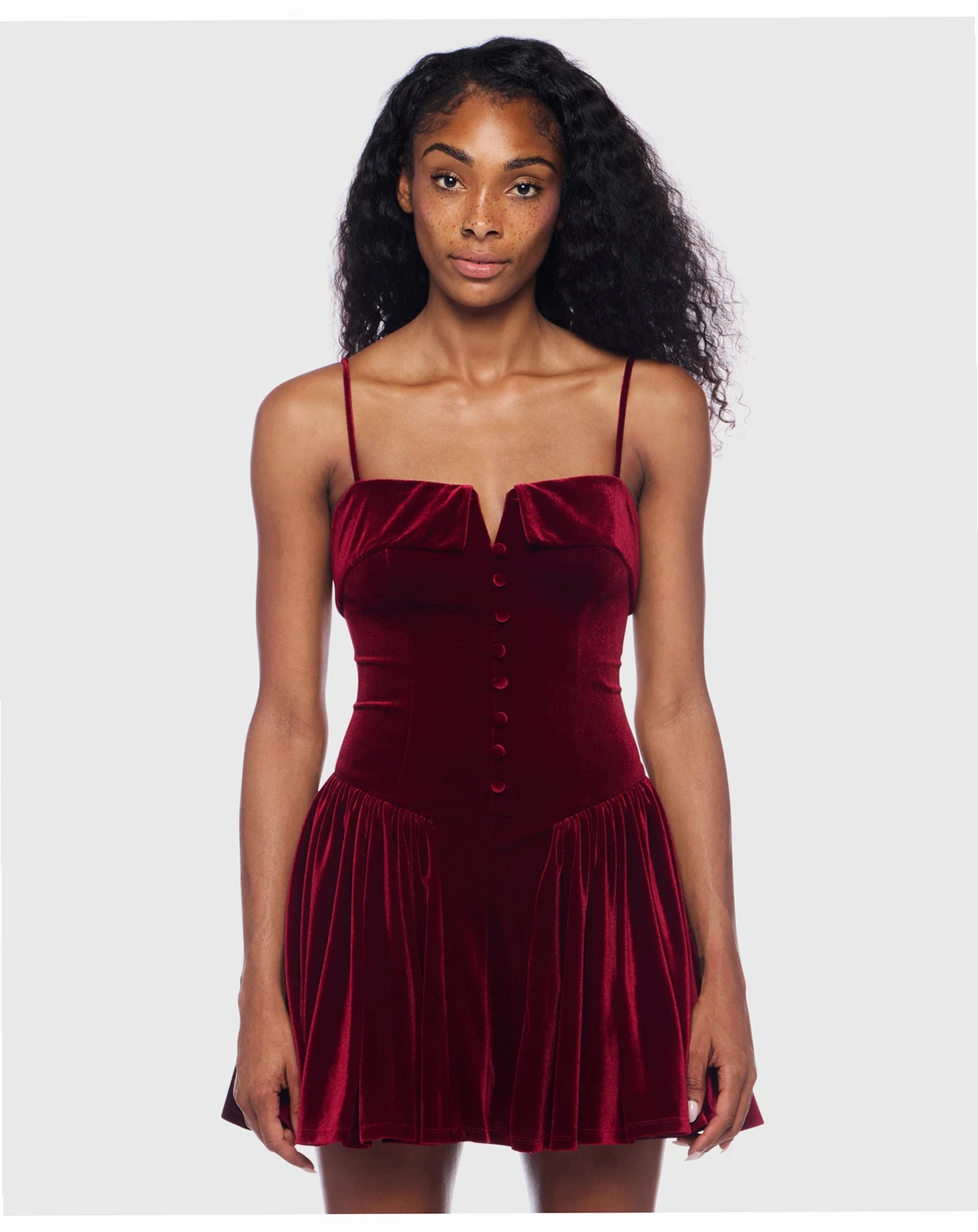 Junior's Spaghetti Strap V-Neck Button Down Dress