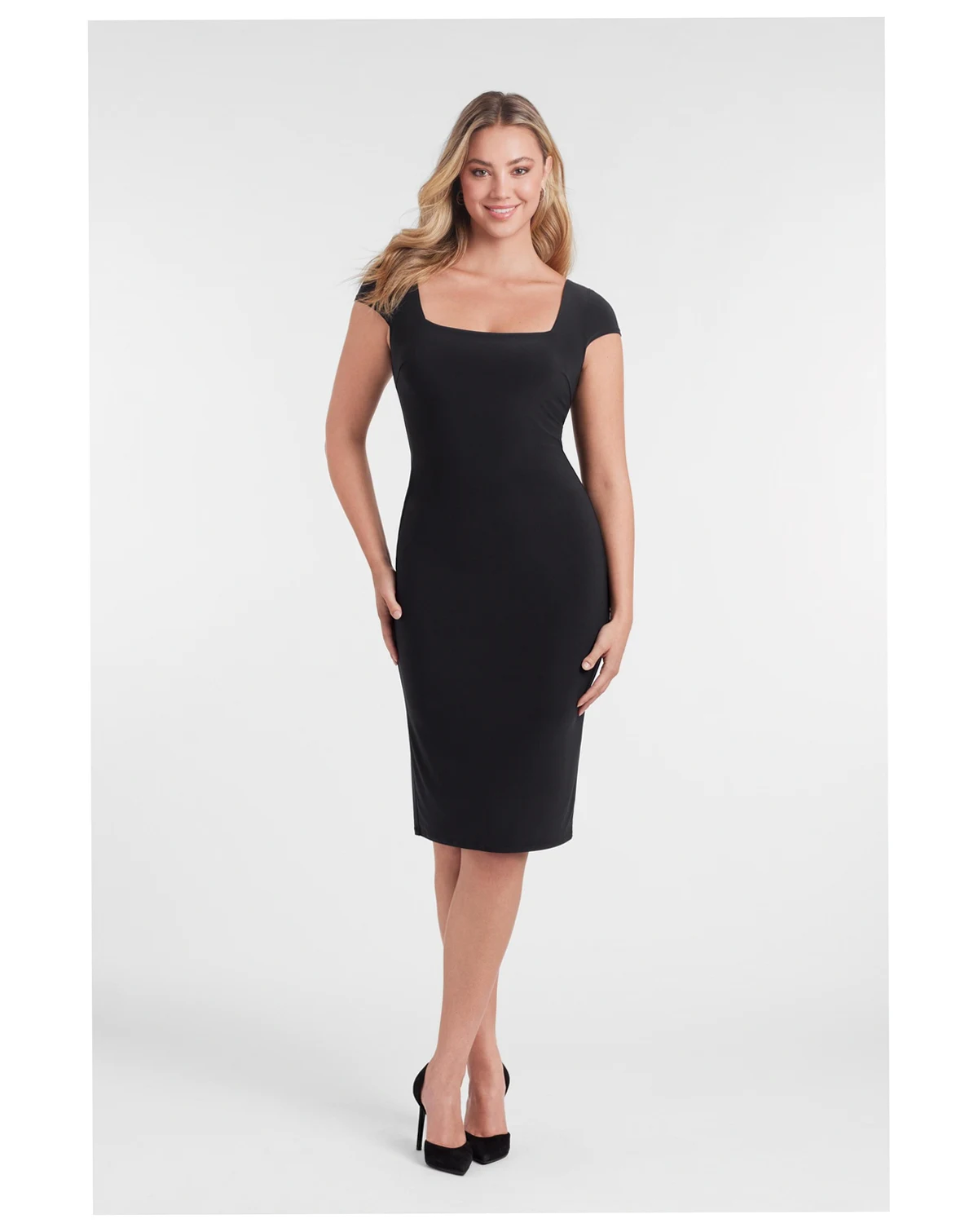 Women's S3 Sculpting Shapewear Square Neck Cap Sleeve Solid Midi Dress