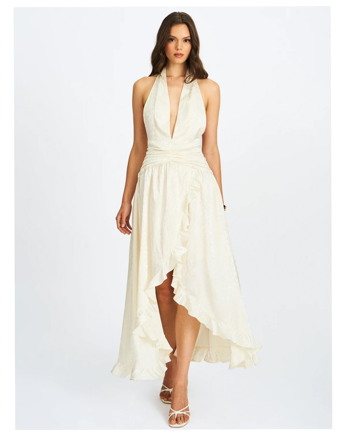 Women's Nalani Floral Ivory Ruffled Halter Maxi Dress