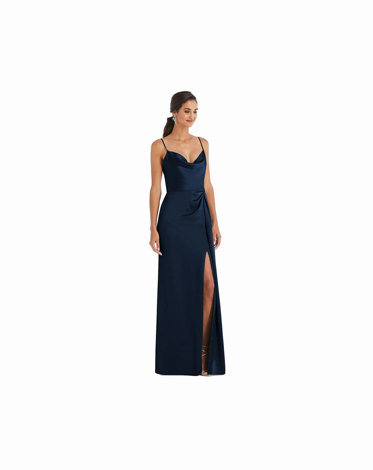 Women's Cowl-Neck Draped Wrap Maxi Dress with Front Slit