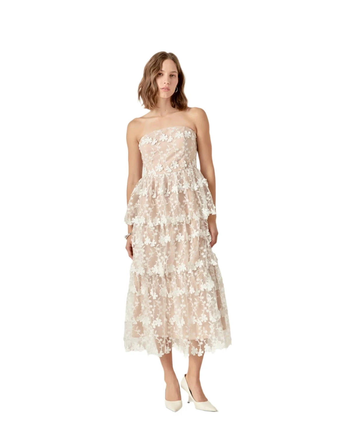 Women's Strapless Crochet Layered Midi Dress