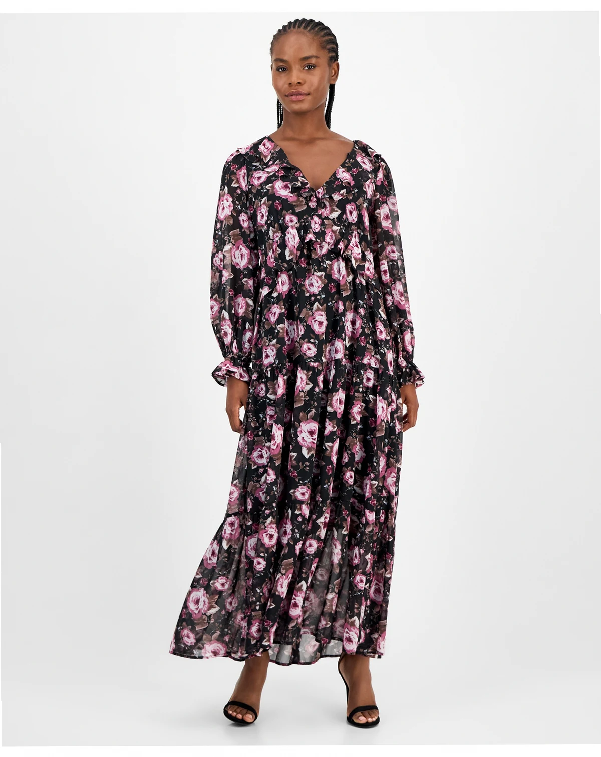 Women's Printed Long-Sleeve Maxi Dress, Macy's Exclusive