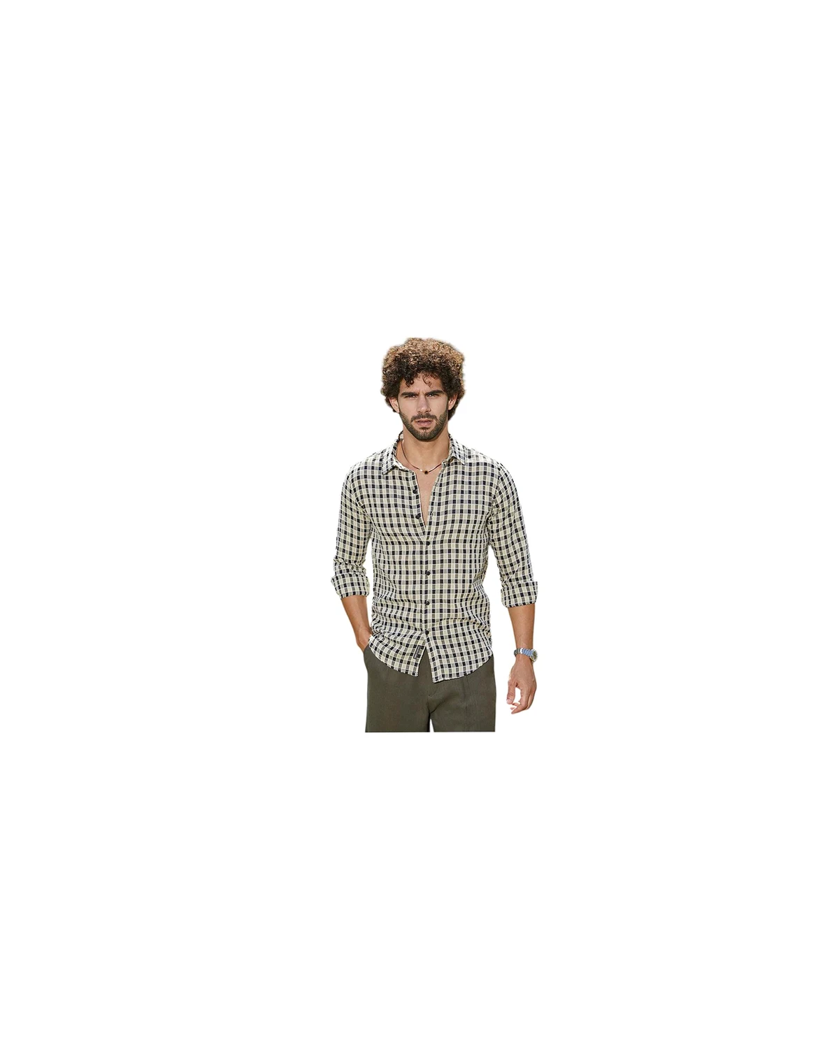 Men's Navy Blue & Cream White Glen Check Shirt