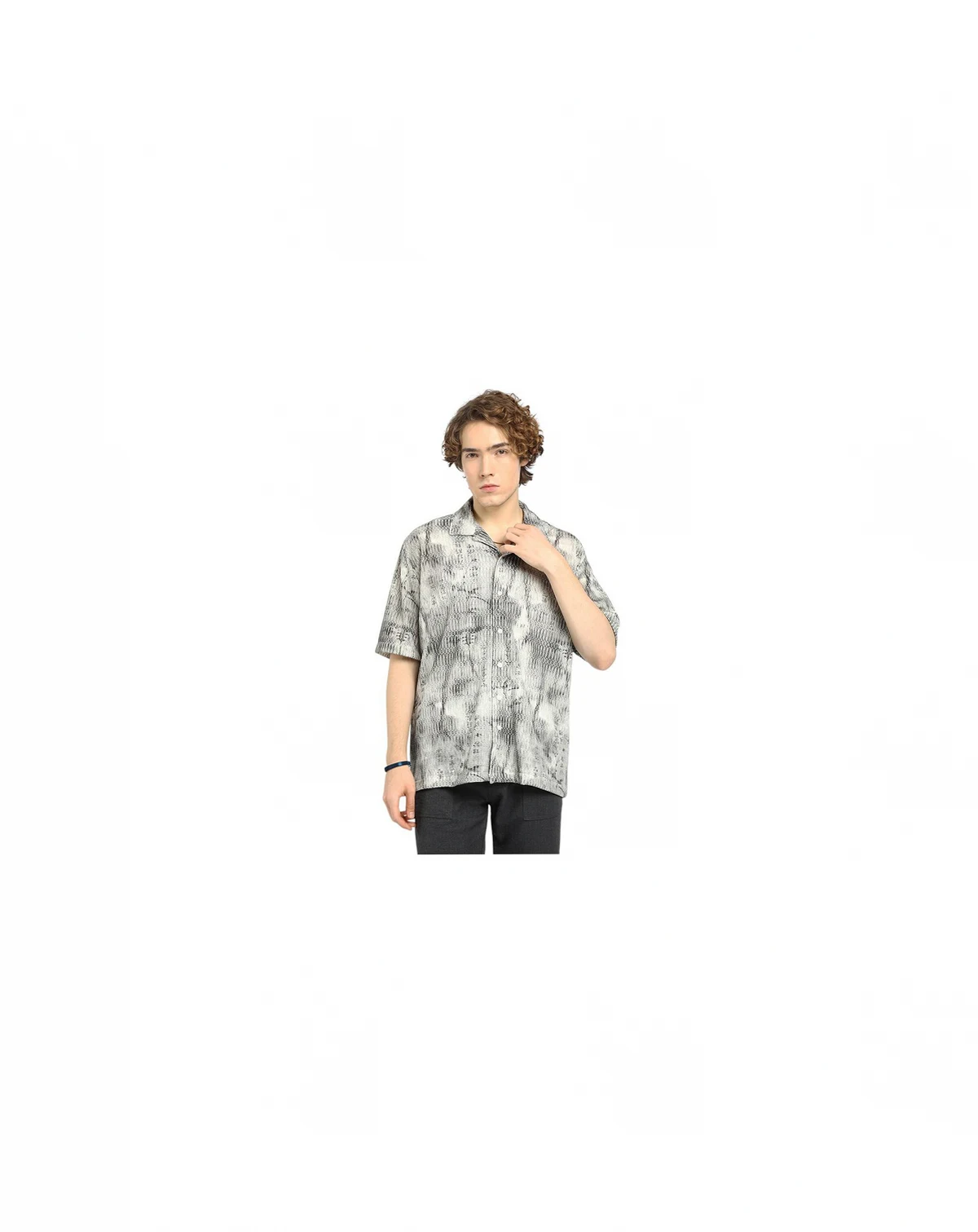 Men's Charcoal Black & Ivory White Faded Woven Oversized Shirt