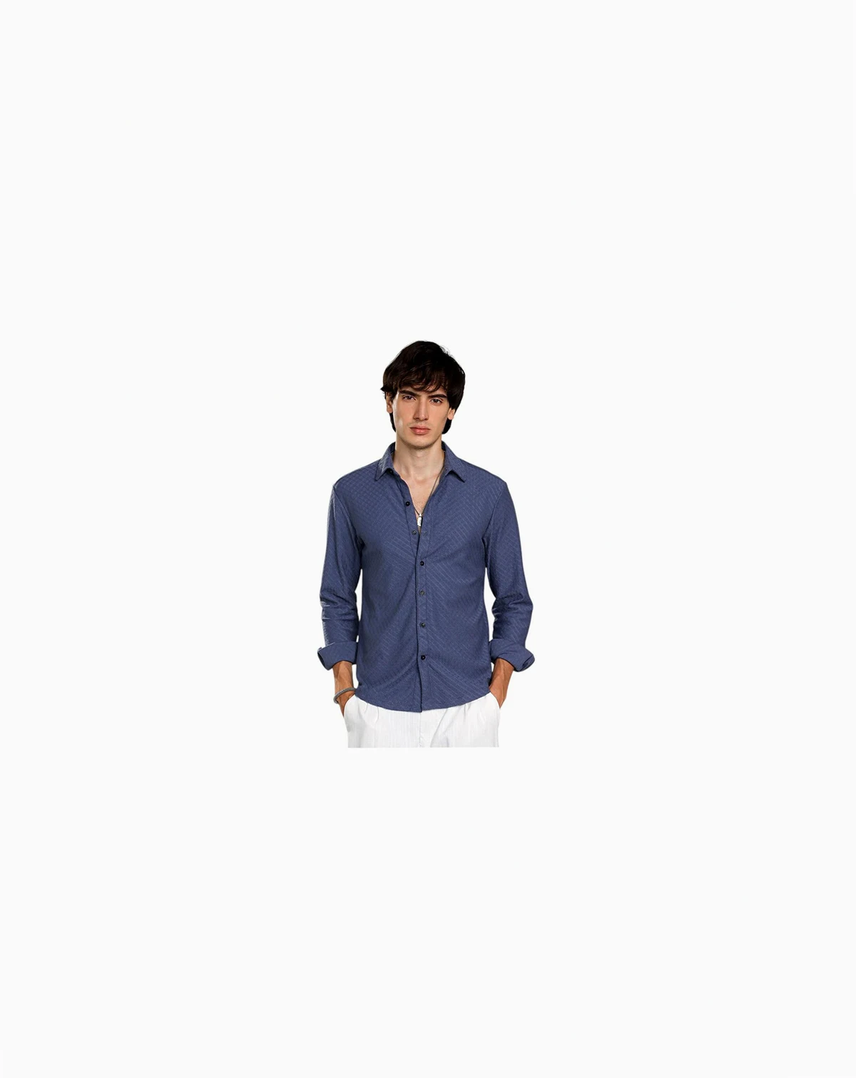 Men's Aegean Blue Geometric-Weave Textured Shirt