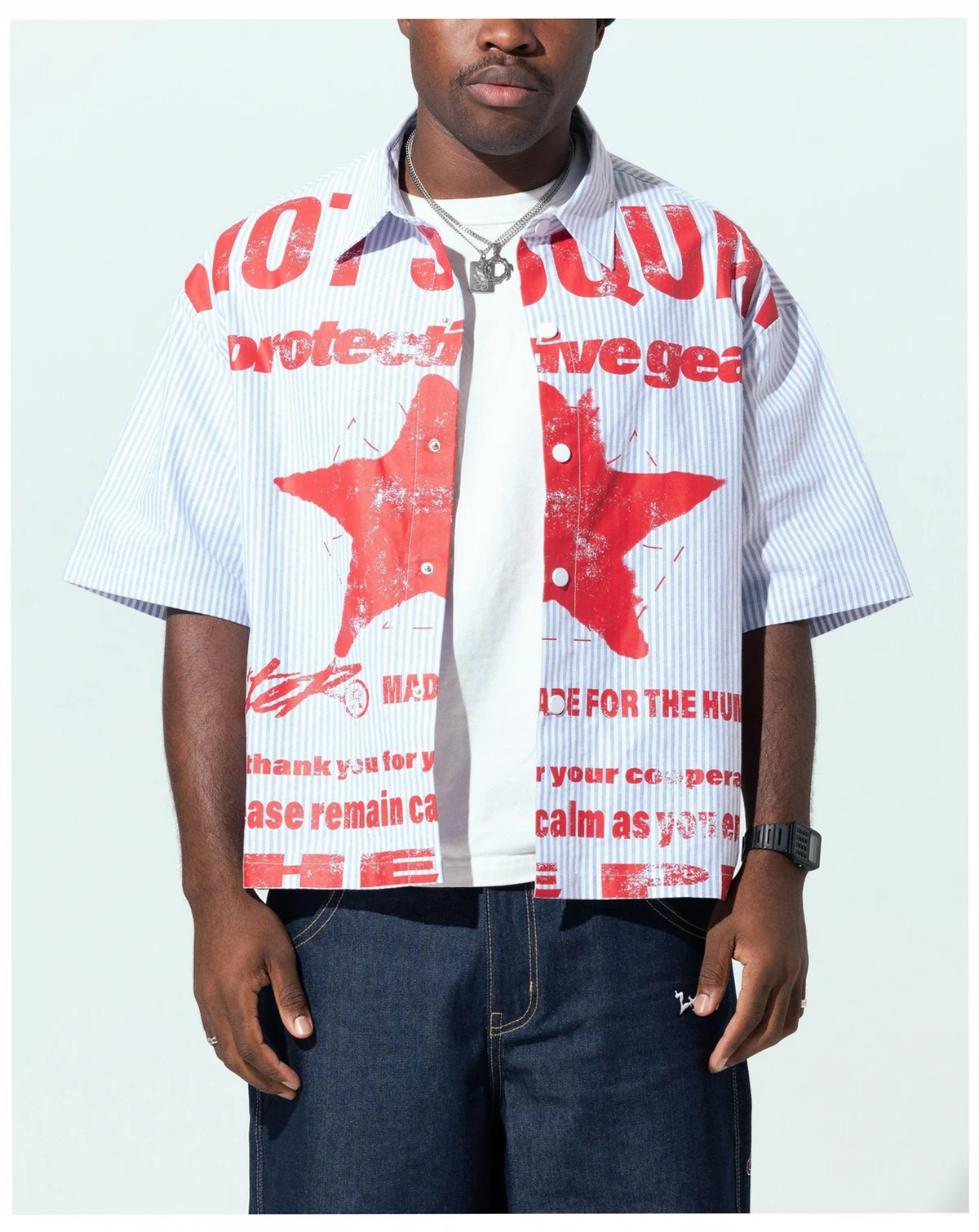 Men's Riot Squad Button Up T-Shirt - Pin Stripe