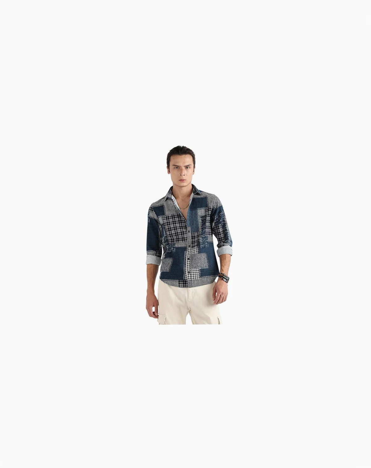 Men's Navy Blue Herringbone Block Shirt