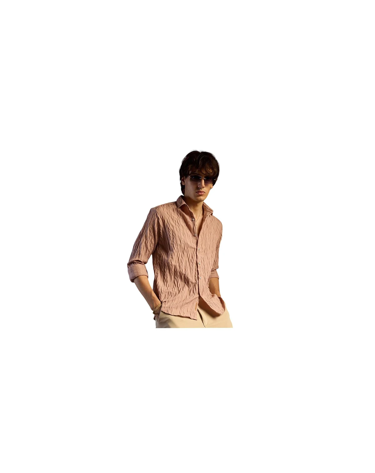 Men's Salmon Pink Grain-Textured Shirt