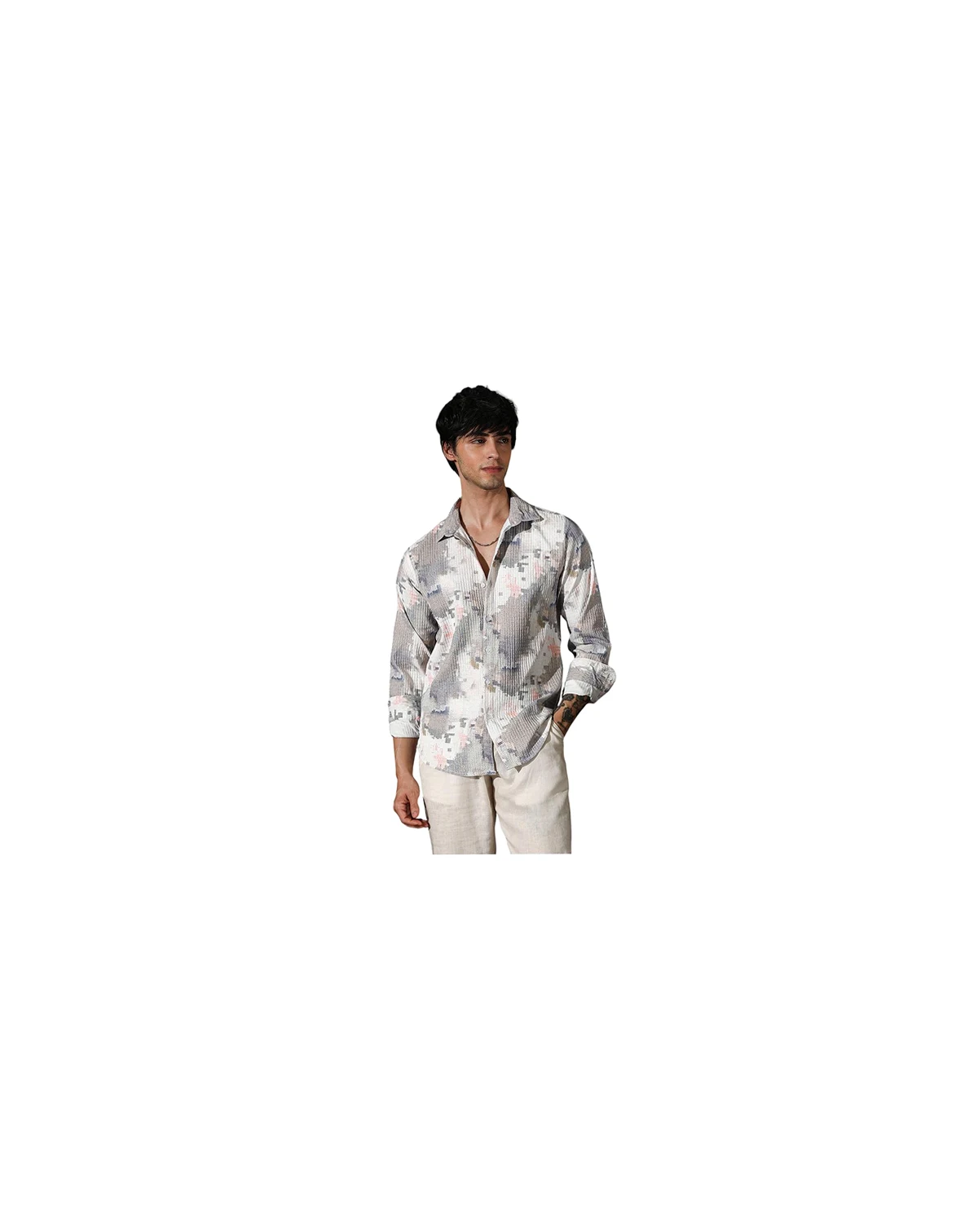 Men's Moon Grey & Chalk White Artistic-Blur Shirt