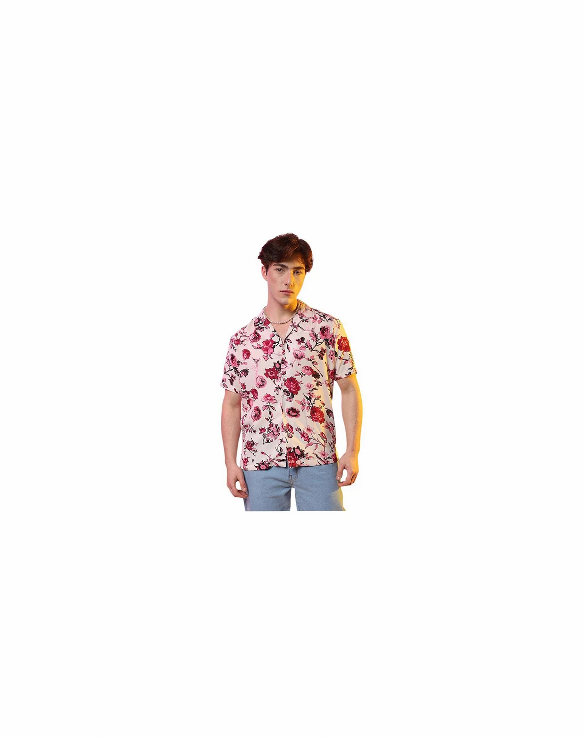 Men's Vermillion Red & Ivory White Rose Shirt