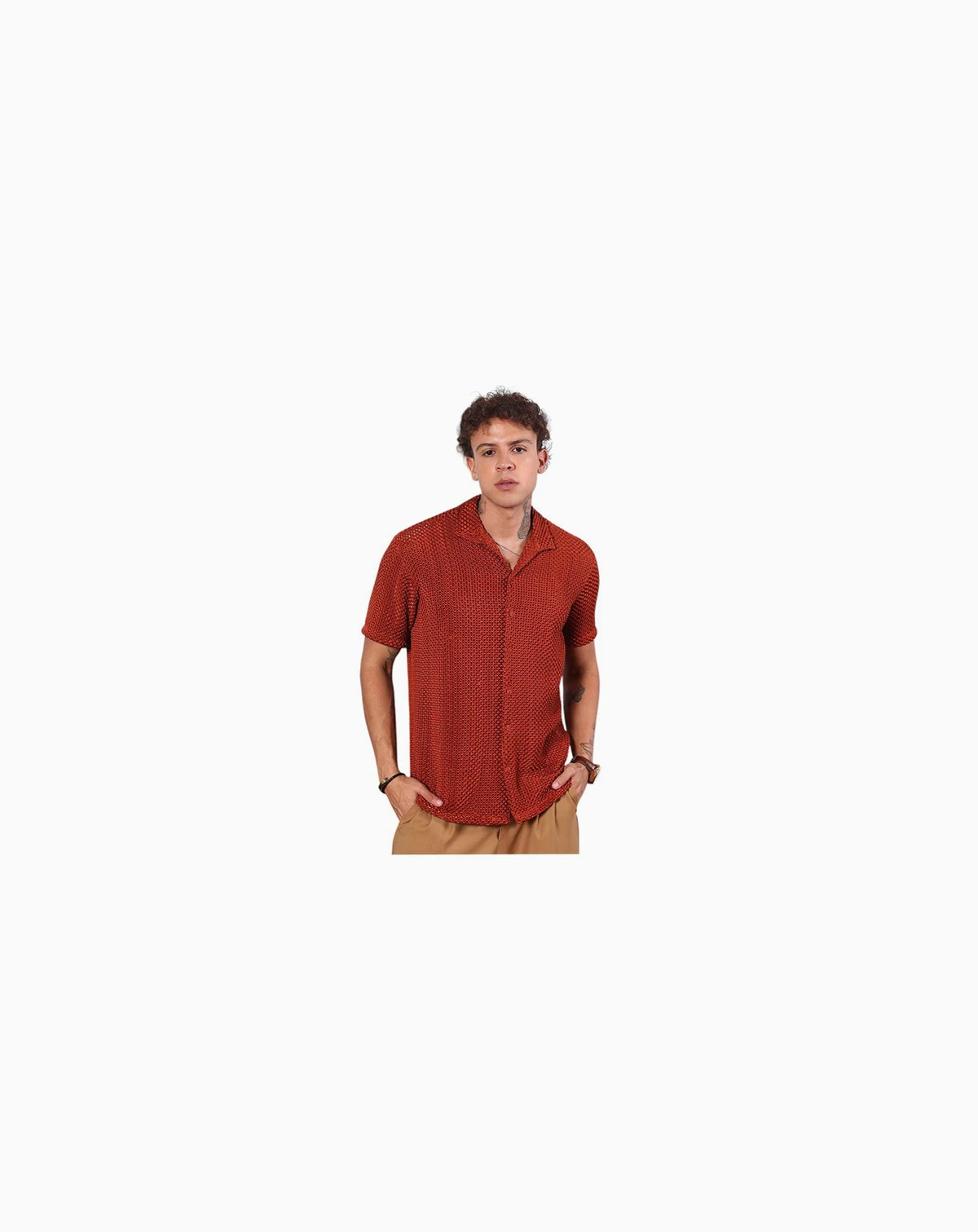 Men's Terracotta Brown Puffy-Textured Shirt