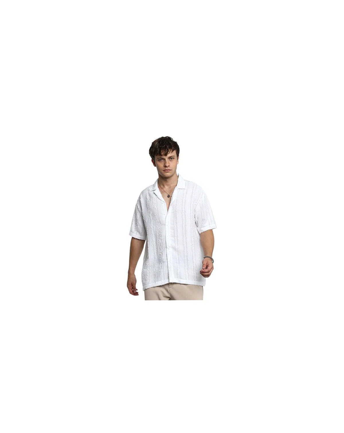 Men's Chalk White Unhemmed Striped Oversized Shirt