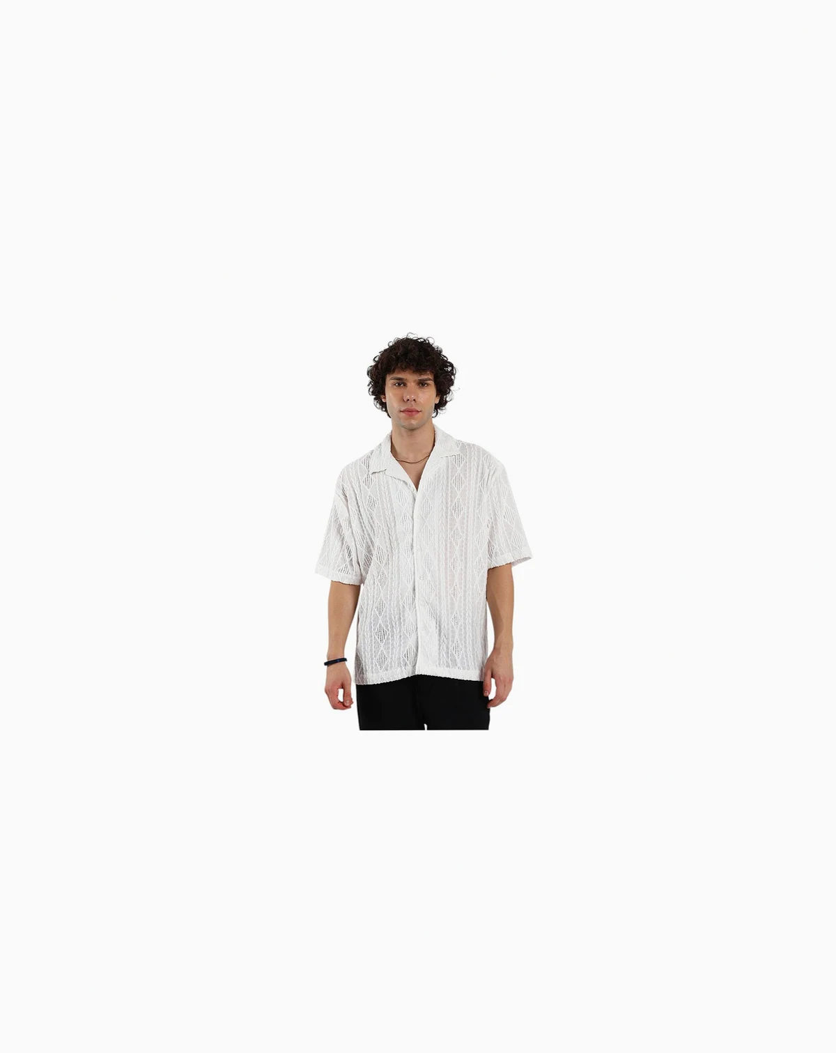 Men's Daisy White Argyle-Textured Oversized Shirt